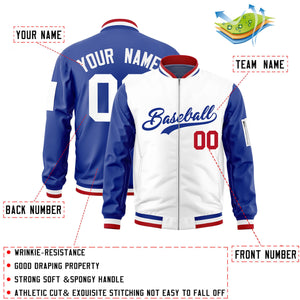 Custom White Royal Varsity Full-Zip Two-Tone Letterman Bomber Jacket