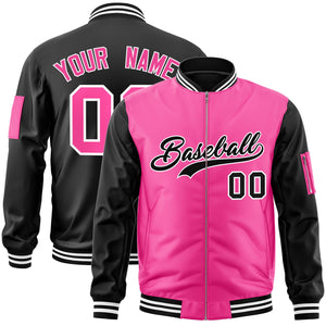 Custom Pink Black Varsity Full-Zip Two-Tone Letterman Bomber Jacket