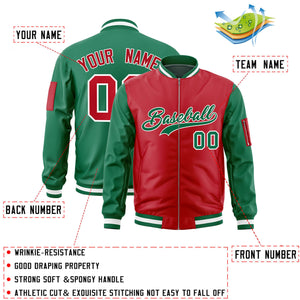 Custom Red Kelly Green Varsity Full-Zip Two-Tone Letterman Bomber Jacket