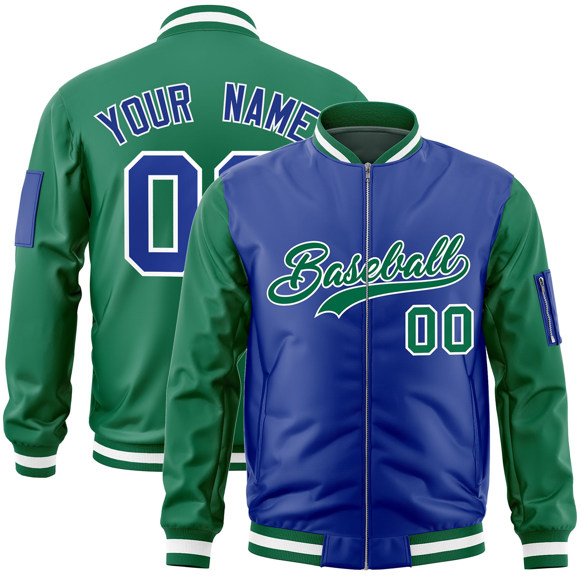 Custom Royal Kelly Green Varsity Full-Zip Two-Tone Letterman Bomber Jacket