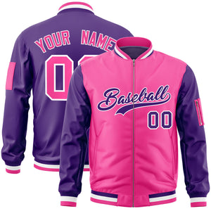 Custom Pink Purple Varsity Full-Zip Two-Tone Letterman Bomber Jacket