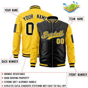 Custom Black Gold Varsity Full-Zip Two-Tone Letterman Bomber Jacket