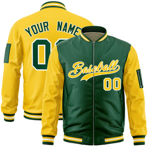 Custom Green Gold Varsity Full-Zip Two-Tone Letterman Bomber Jacket