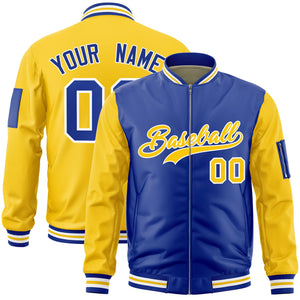 Custom Royal Gold Varsity Full-Zip Two-Tone Letterman Bomber Jacket