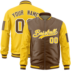 Custom Light Brown Gold Varsity Full-Zip Two-Tone Letterman Bomber Jacket