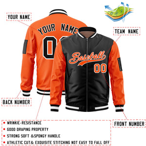 Custom Black Orange Varsity Full-Zip Two-Tone Letterman Bomber Jacket