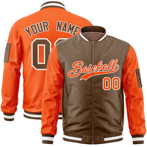 Custom Light Brown Orange Varsity Full-Zip Two-Tone Letterman Bomber Jacket