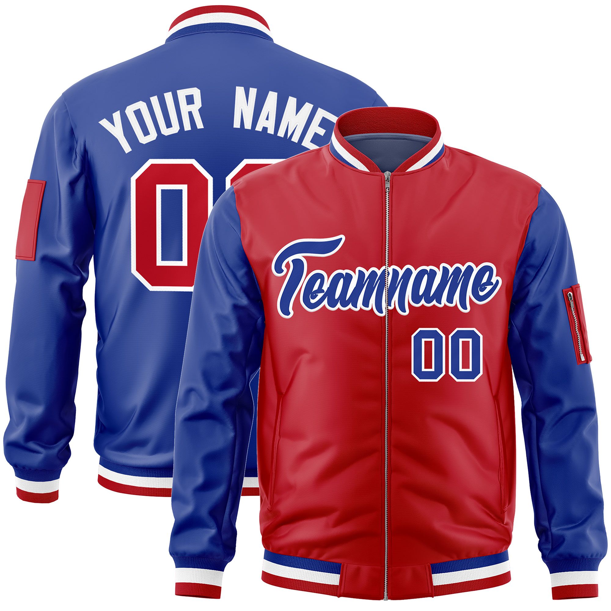 Custom Red Royal Varsity Full-Zip Two-Tone Letterman Bomber Jacket