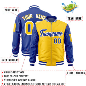 Custom Gold Royal Varsity Full-Zip Two-Tone Letterman Bomber Jacket