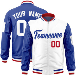 Custom White Royal Varsity Full-Zip Two-Tone Letterman Bomber Jacket