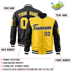 Custom Gold Black Varsity Full-Zip Two-Tone Letterman Bomber Jacket