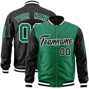 Custom Kelly Green Black Varsity Full-Zip Two-Tone Letterman Bomber Jacket