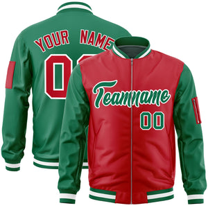 Custom Red Kelly Green Varsity Full-Zip Two-Tone Letterman Bomber Jacket