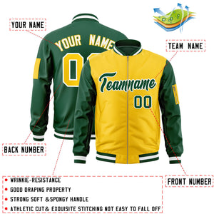 Custom Gold Green Varsity Full-Zip Two-Tone Letterman Bomber Jacket