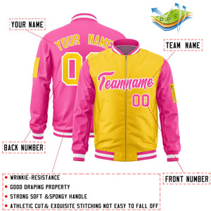 Custom Gold Pink Varsity Full-Zip Two-Tone Letterman Bomber Jacket