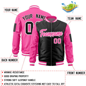 Custom Black Pink Varsity Full-Zip Two-Tone Letterman Bomber Jacket