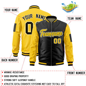 Custom Black Gold Varsity Full-Zip Two-Tone Letterman Bomber Jacket