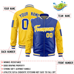 Custom Royal Gold Varsity Full-Zip Two-Tone Letterman Bomber Jacket