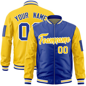 Custom Royal Gold Varsity Full-Zip Two-Tone Letterman Bomber Jacket