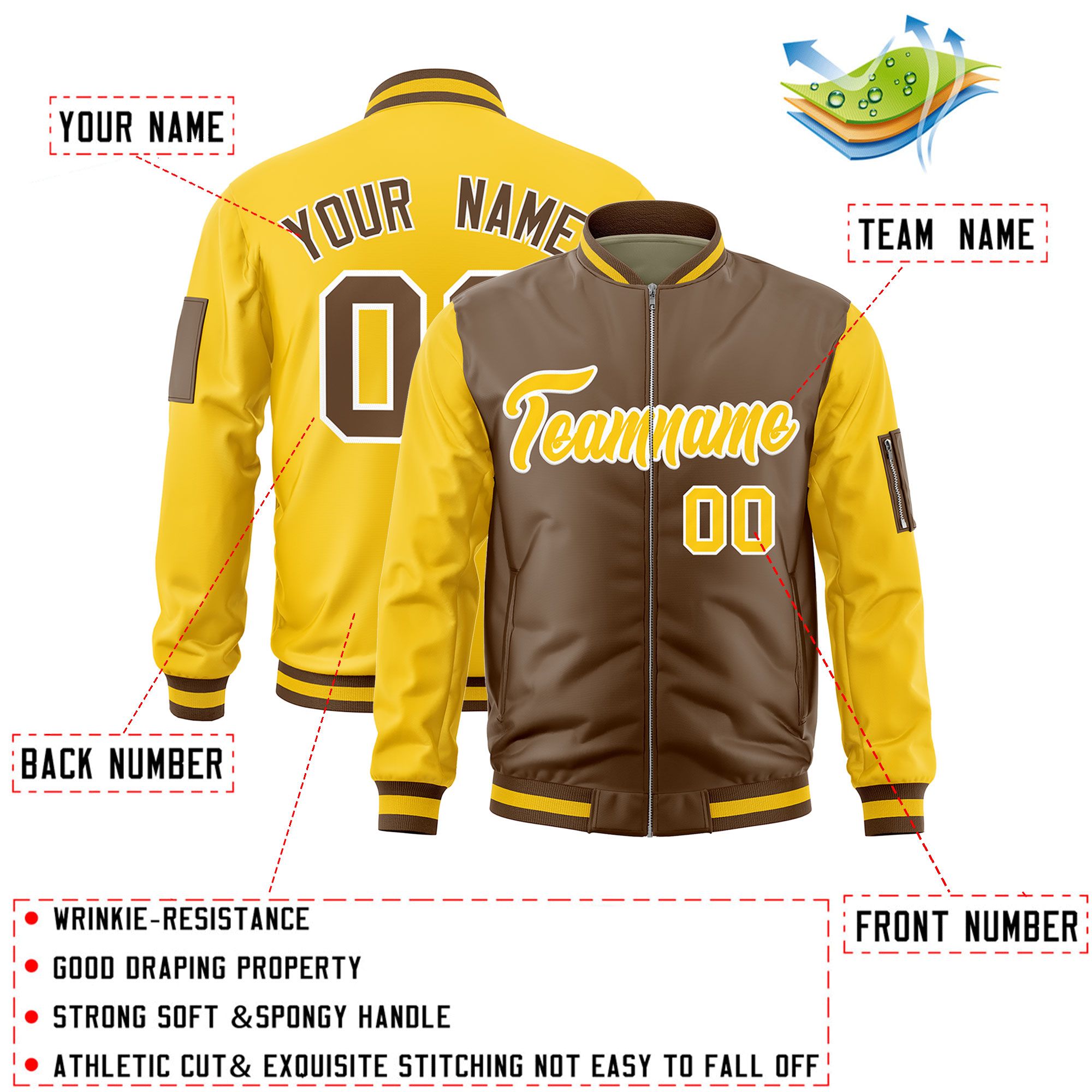 Custom Light Brown Gold Varsity Full-Zip Two-Tone Letterman Bomber Jacket