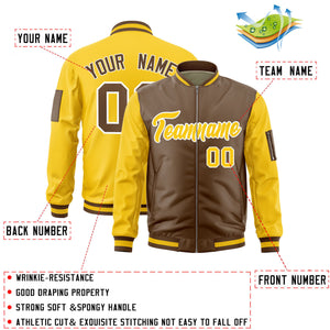 Custom Light Brown Gold Varsity Full-Zip Two-Tone Letterman Bomber Jacket