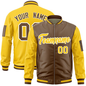 Custom Light Brown Gold Varsity Full-Zip Two-Tone Letterman Bomber Jacket