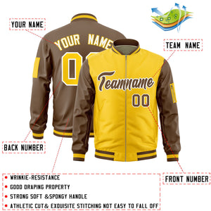 Custom Gold Light Brown Varsity Full-Zip Two-Tone Letterman Bomber Jacket