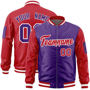 Custom Purple Red Varsity Full-Zip Two-Tone Letterman Bomber Jacket