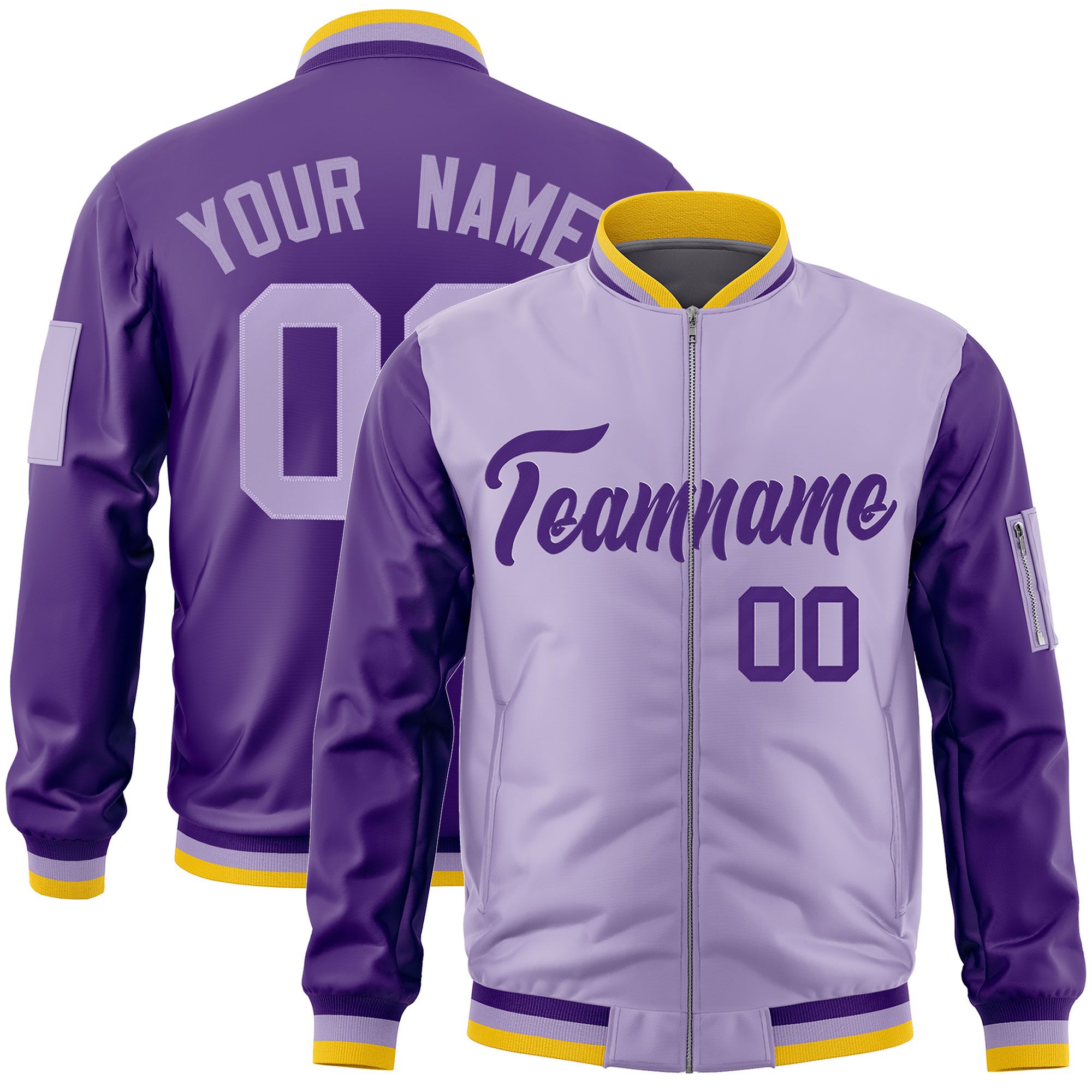 Custom Light Purple Purple Varsity Full-Zip Two-Tone Letterman Bomber Jacket