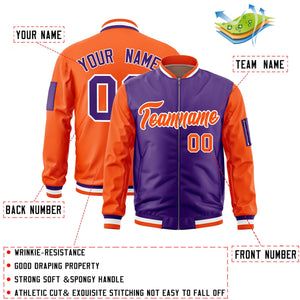 Custom Purple Orange Varsity Full-Zip Two-Tone Letterman Bomber Jacket