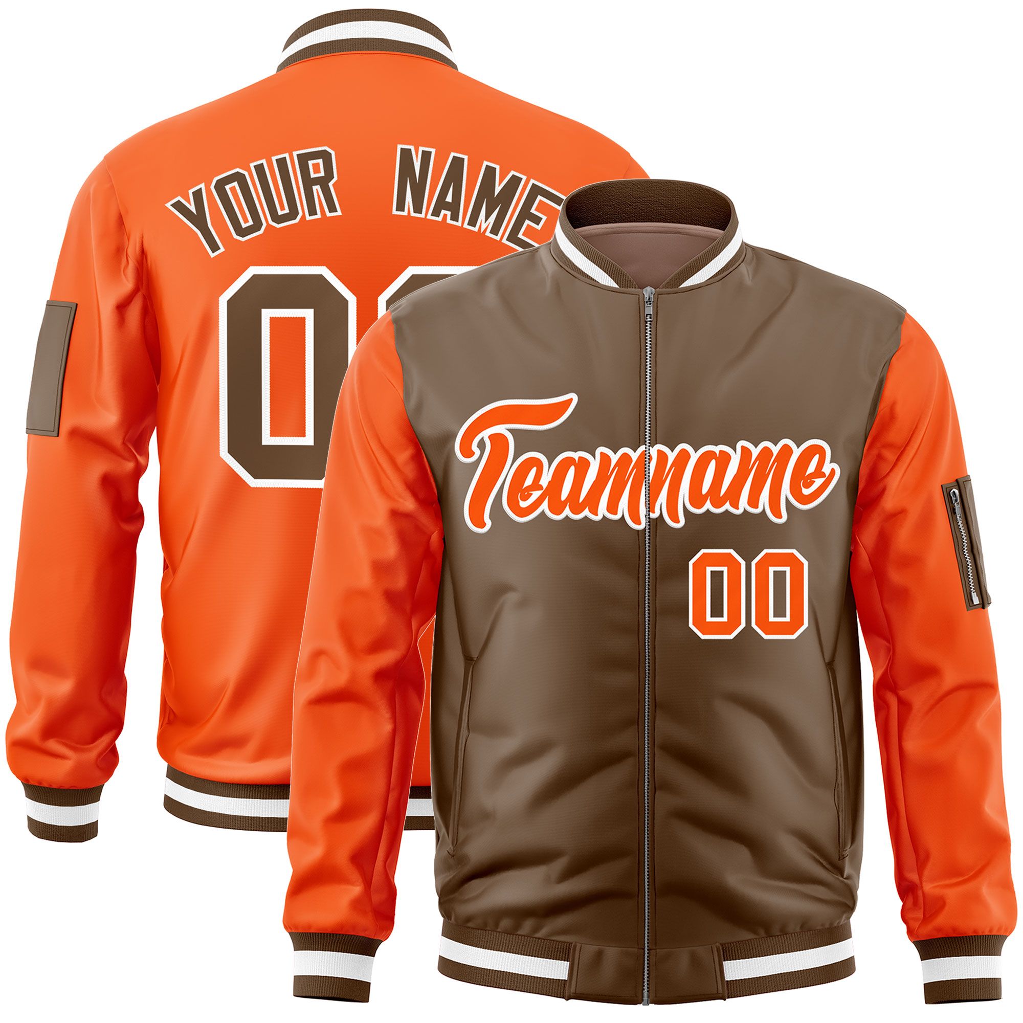 Custom Light Brown Orange Varsity Full-Zip Two-Tone Letterman Bomber Jacket