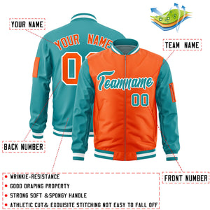 Custom Orange Aqua Varsity Full-Zip Two-Tone Letterman Bomber Jacket