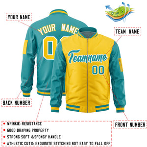 Custom Gold Aqua Varsity Full-Zip Two-Tone Letterman Bomber Jacket