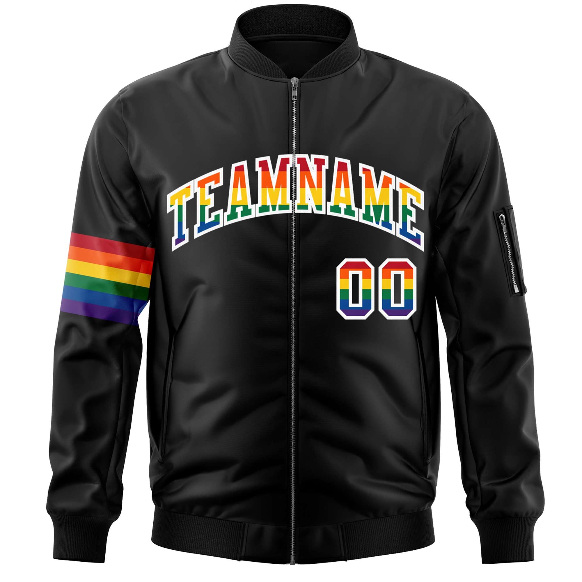 Custom Black LGBT Rainbow For Pride Month Classic Style Letterman Bomber Jacket