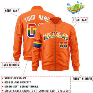 Custom Orange LGBT Rainbow For Pride Month Classic Style Letterman Bomber Jacket