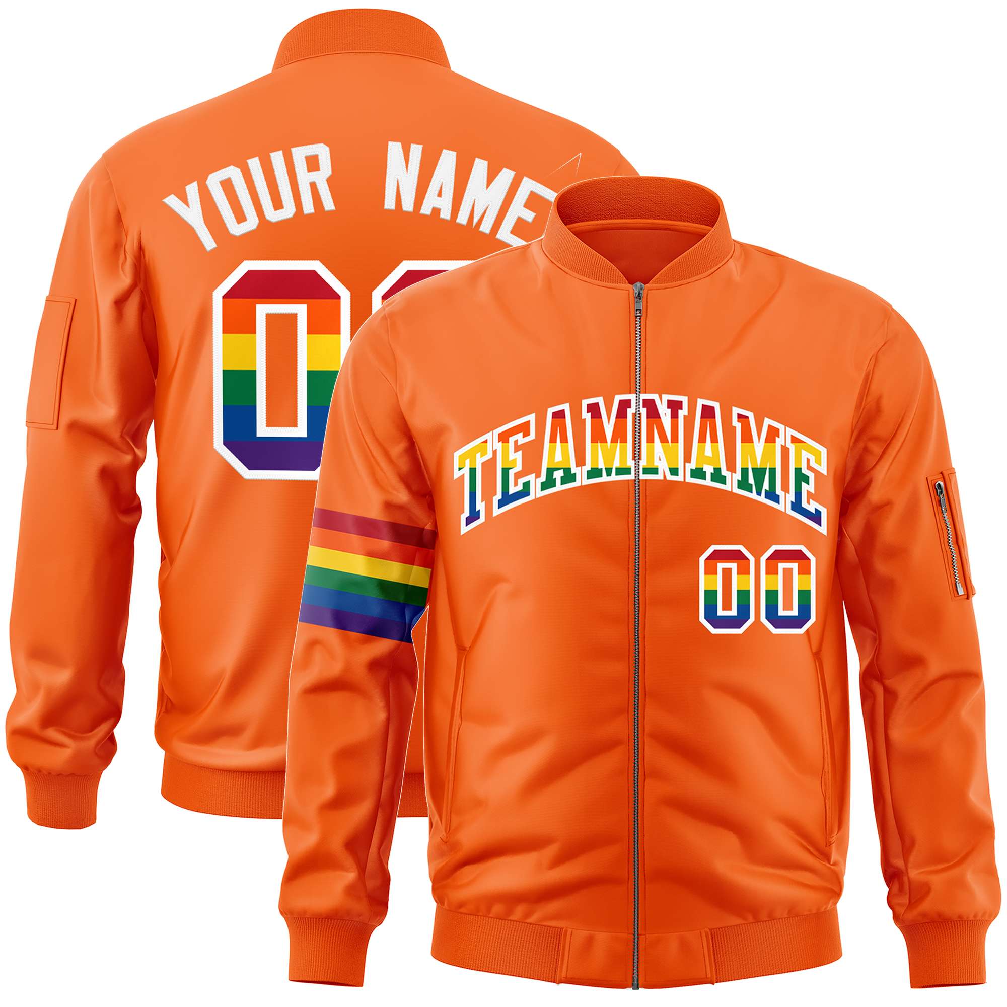 Custom Orange LGBT Rainbow For Pride Month Classic Style Letterman Bomber Jacket