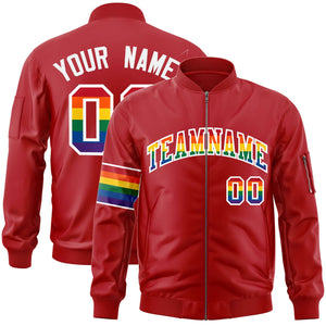 Custom Red LGBT Rainbow For Pride Month Classic Style Letterman Bomber Jacket