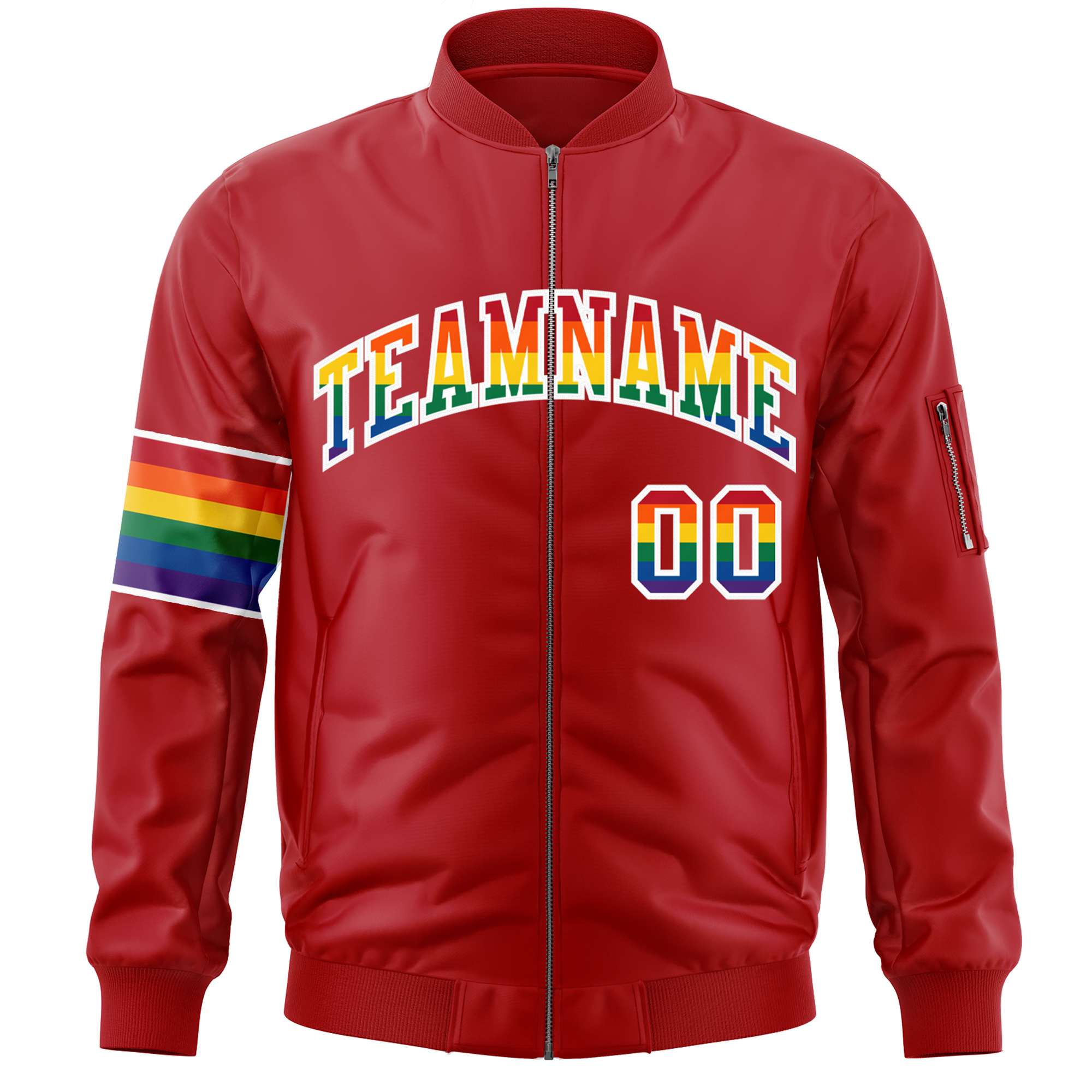 Custom Red LGBT Rainbow For Pride Month Classic Style Letterman Bomber Jacket