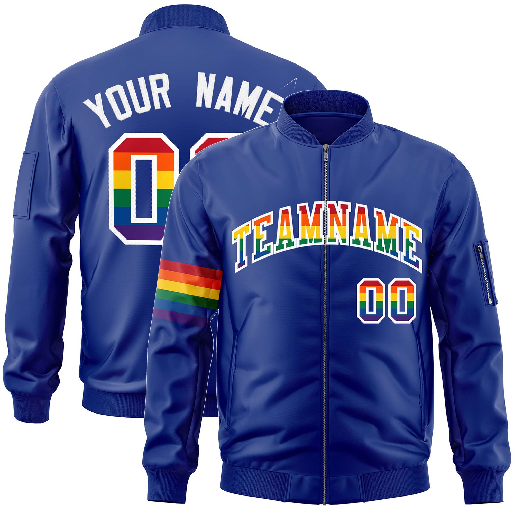 Custom Royal LGBT Rainbow For Pride Month Classic Style Letterman Bomber Jacket