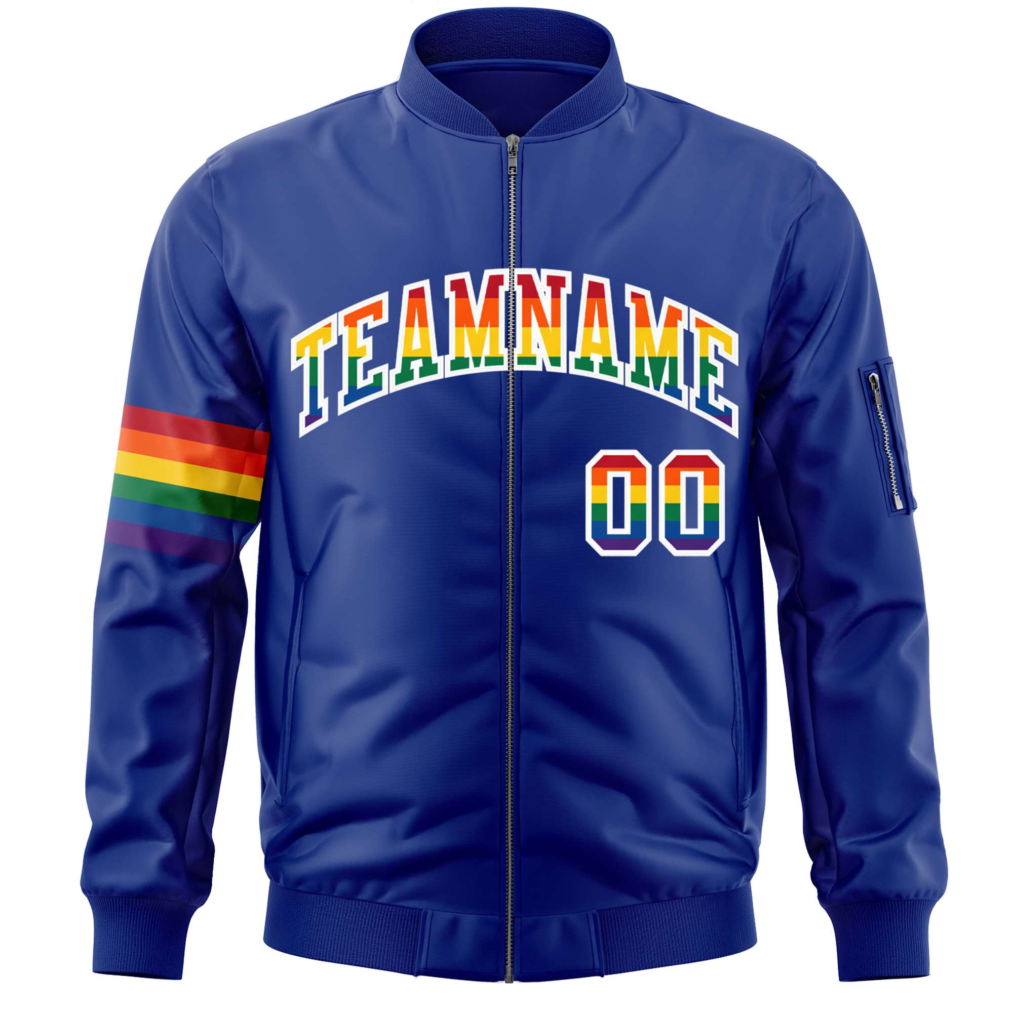 Custom Royal LGBT Rainbow For Pride Month Classic Style Letterman Bomber Jacket