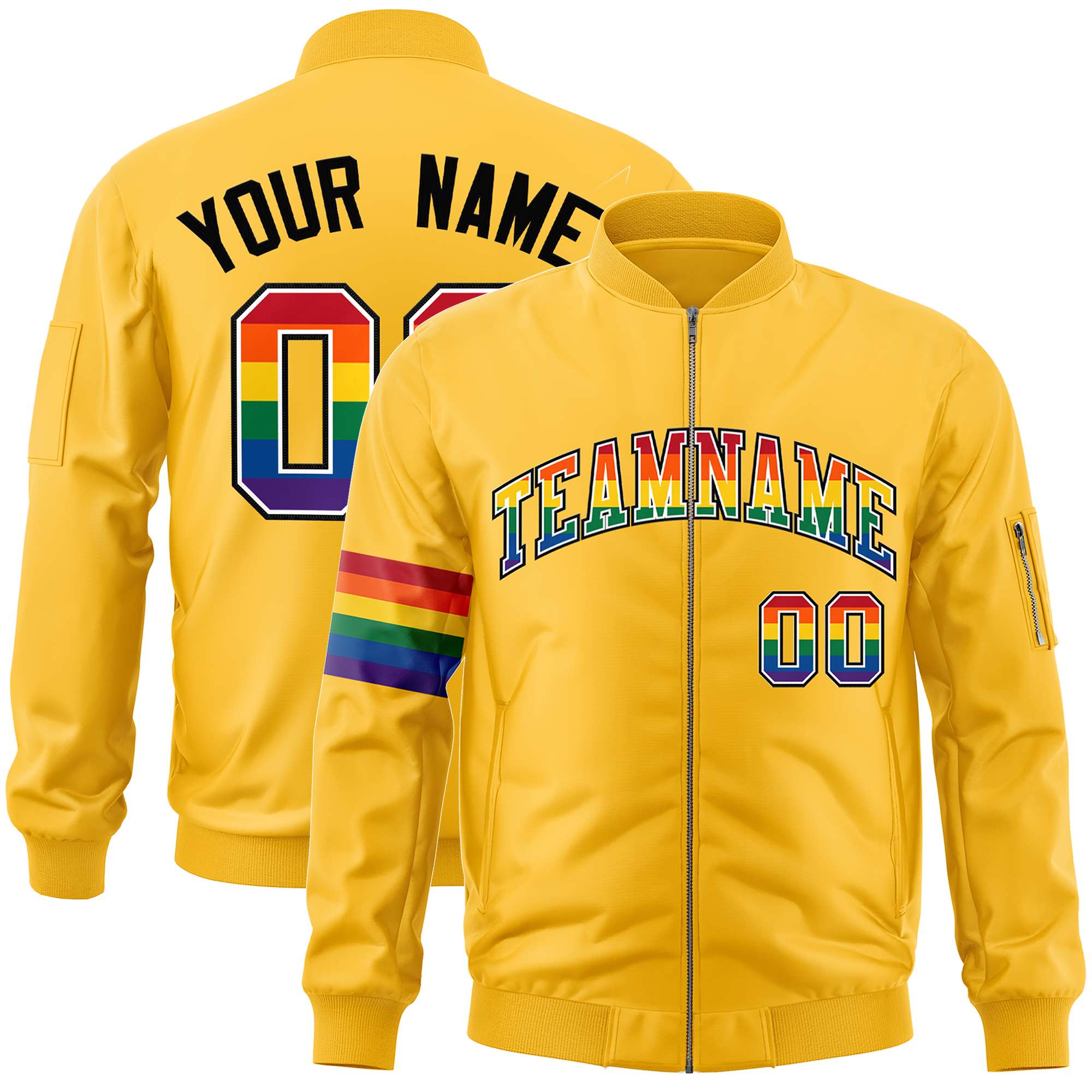 Custom Gold LGBT Rainbow For Pride Month Classic Style Letterman Bomber Jacket