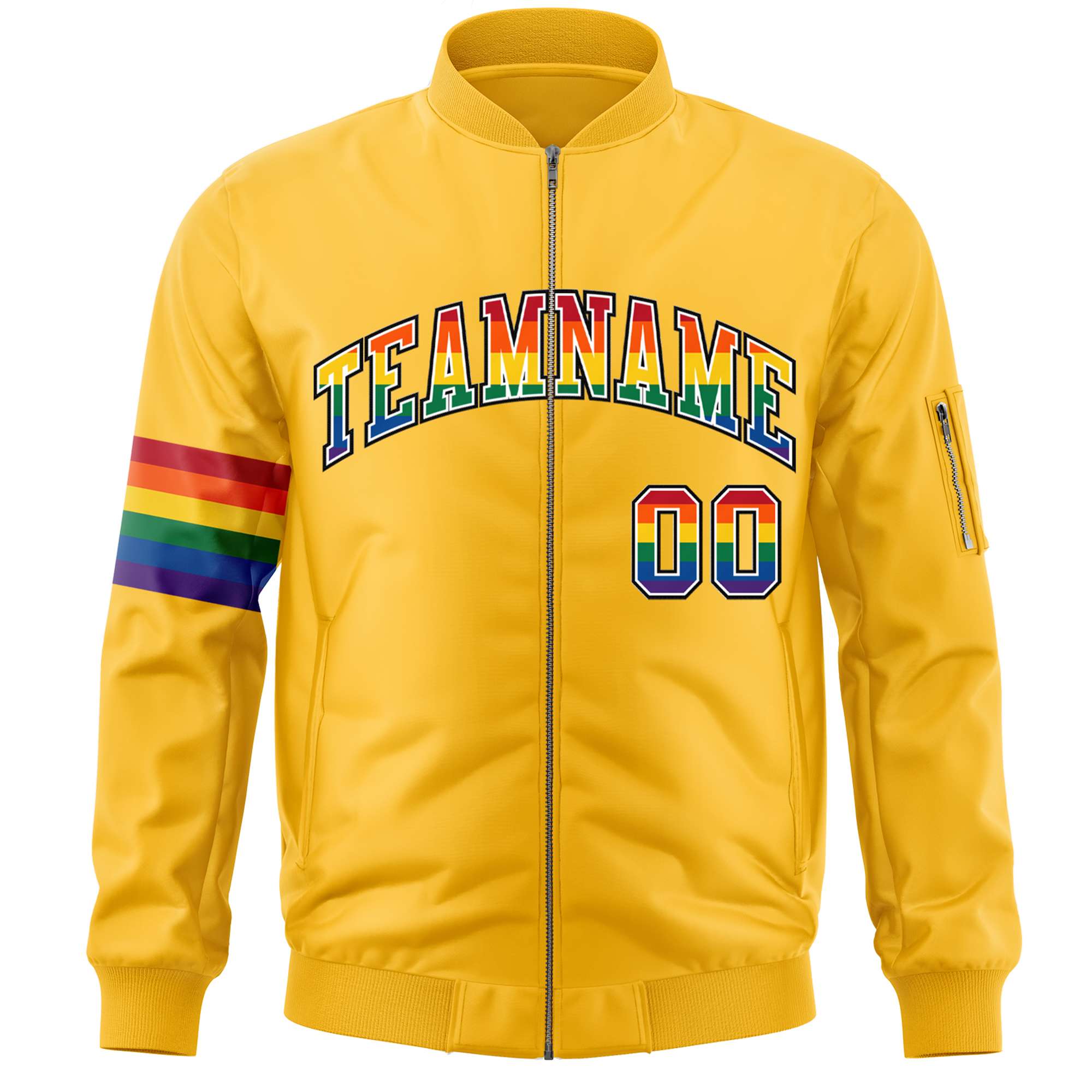 Custom Gold LGBT Rainbow For Pride Month Classic Style Letterman Bomber Jacket