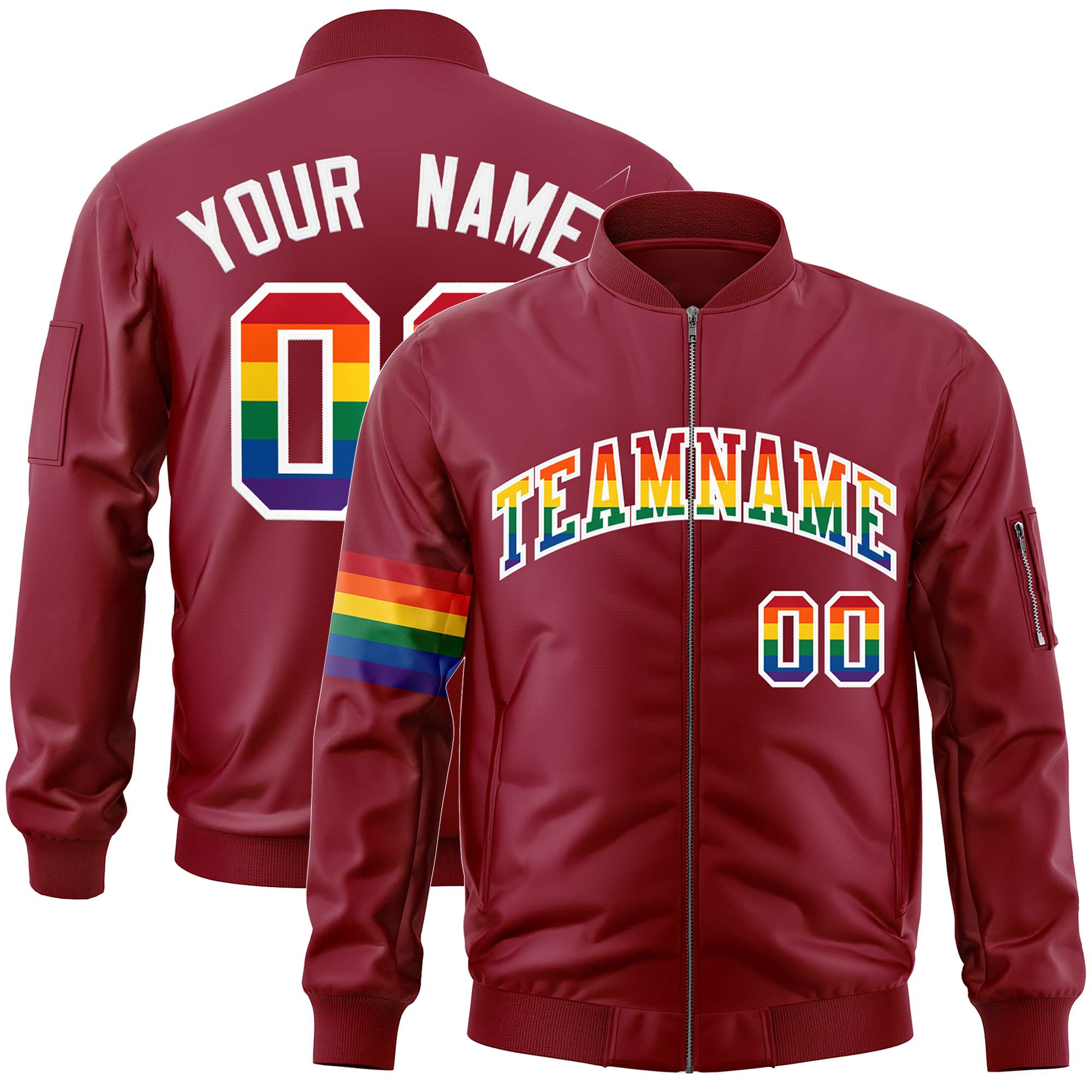 Custom Crimson LGBT Rainbow For Pride Month Classic Style Letterman Bomber Jacket