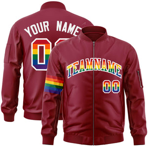 Custom Crimson LGBT Rainbow For Pride Month Classic Style Letterman Bomber Jacket