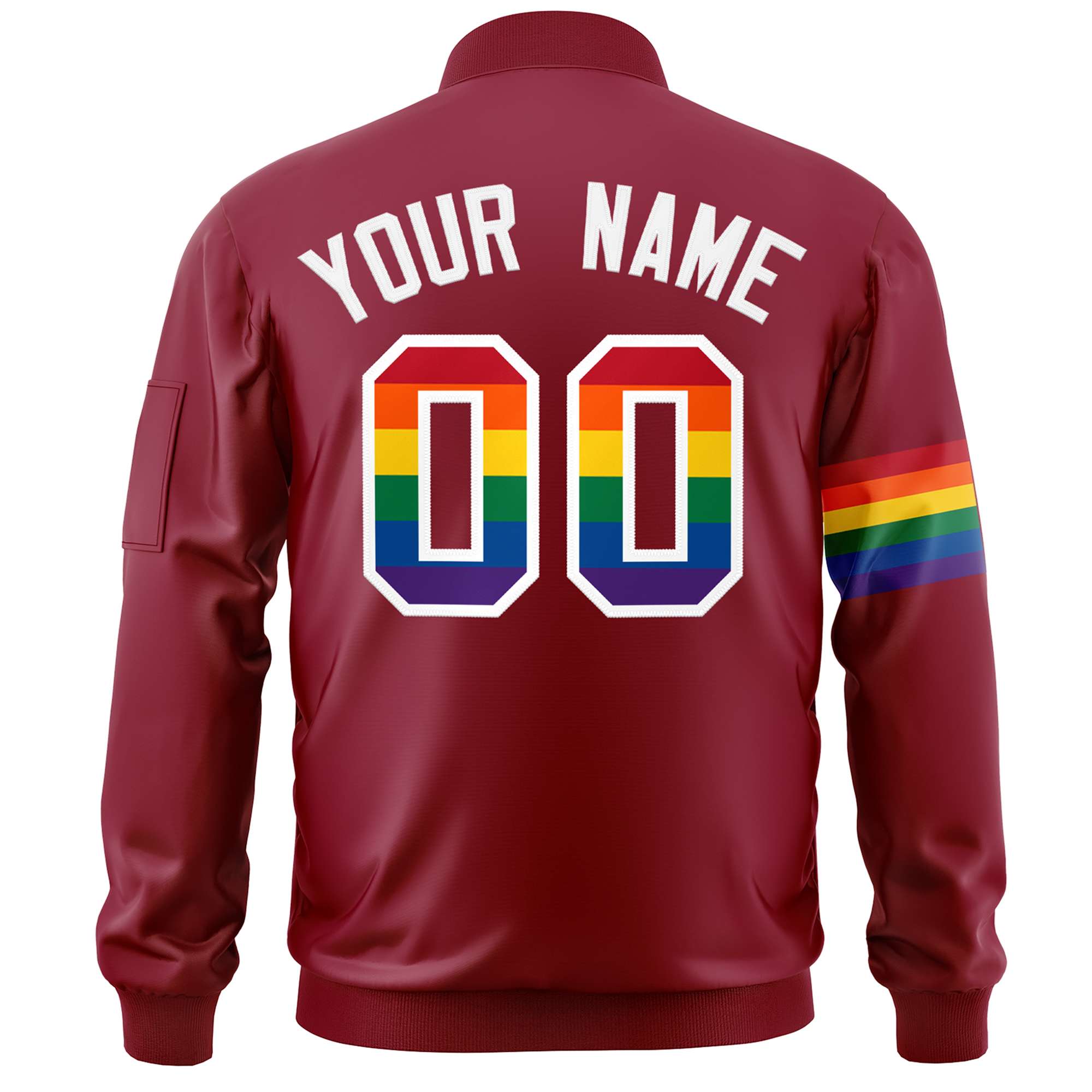 Custom Crimson LGBT Rainbow For Pride Month Classic Style Letterman Bomber Jacket