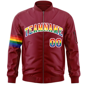 Custom Crimson LGBT Rainbow For Pride Month Classic Style Letterman Bomber Jacket