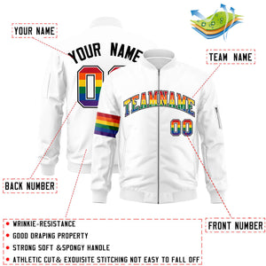 Custom White LGBT Rainbow For Pride Month Classic Style Letterman Bomber Jacket