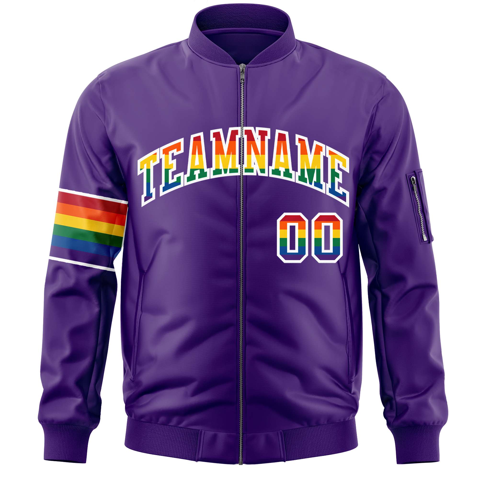 Custom Purple LGBT Rainbow For Pride Month Classic Style Letterman Bomber Jacket