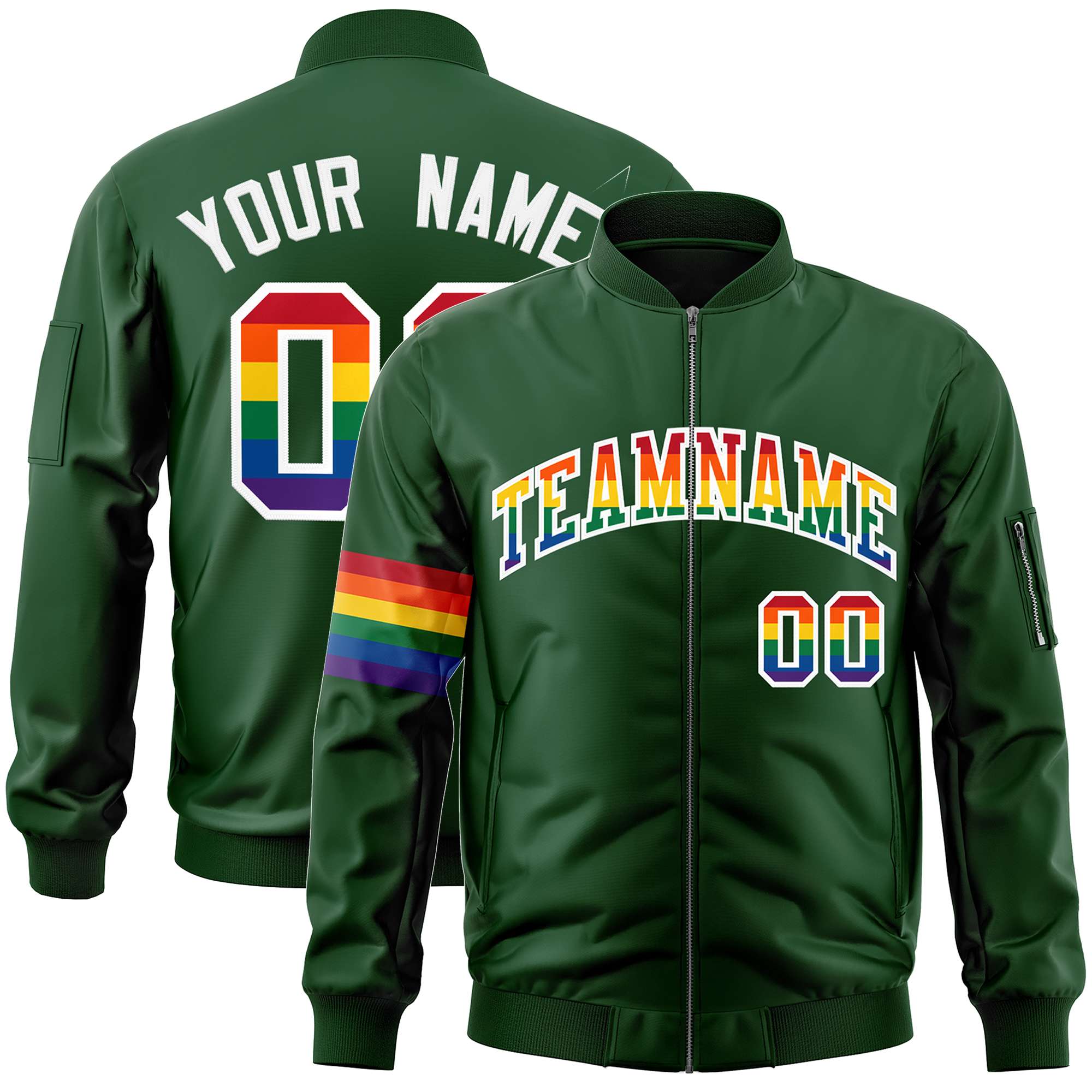 Custom Green LGBT Rainbow For Pride Month Classic Style Letterman Bomber Jacket