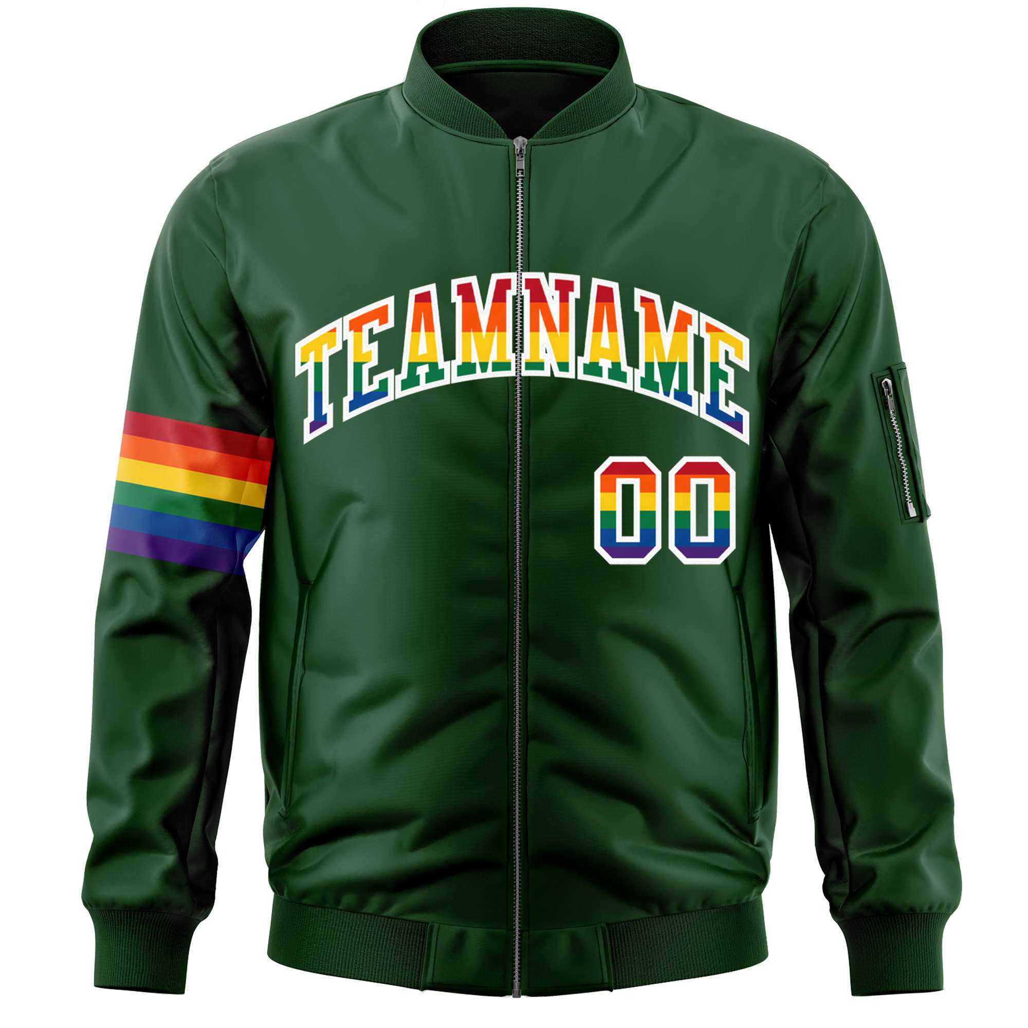 Custom Green LGBT Rainbow For Pride Month Classic Style Letterman Bomber Jacket